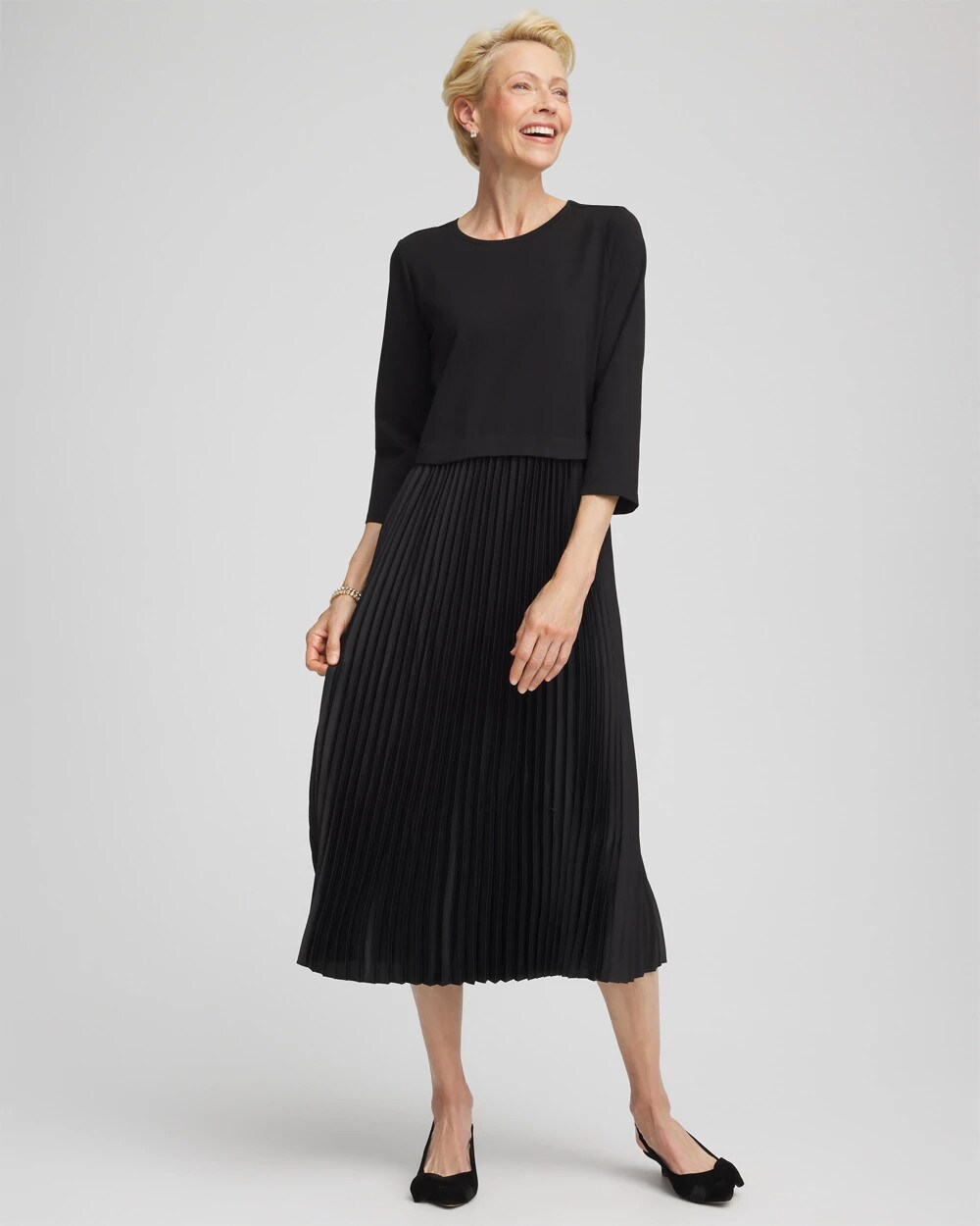 Satin-Knit Pleated Maxi Dress | Chico's